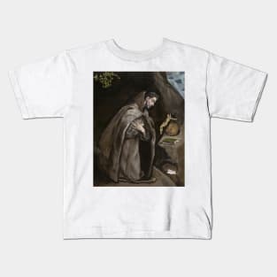 Saint Francis Kneeling in Meditation by El Greco Kids T-Shirt